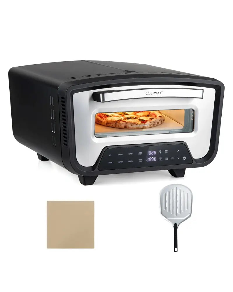 Indoor Electric Pizza Oven for 12’’ Pizzas with 8 Presets-Black - Black - Toaster Ovens