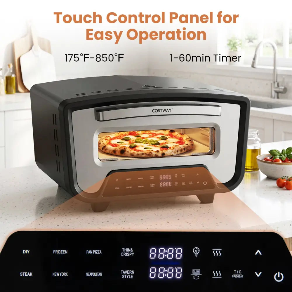 Indoor Electric Pizza Oven for 12’’ Pizzas with 8 Presets-Black - Black - Toaster Ovens