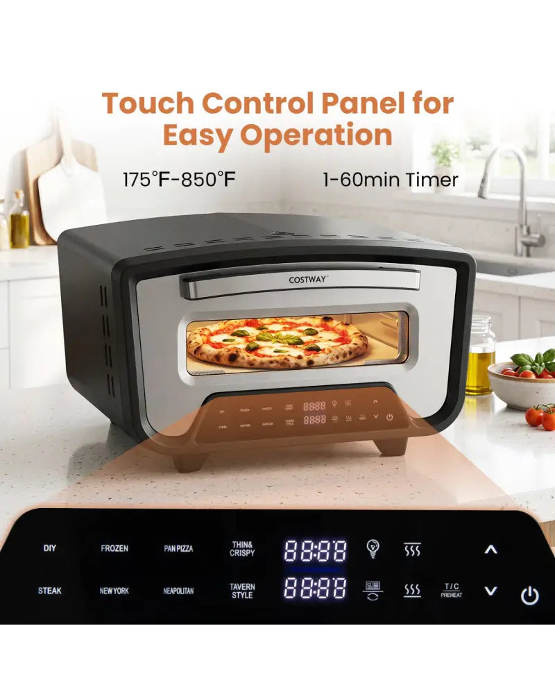 Indoor Electric Pizza Oven for 12’’ Pizzas with 8 Presets-Black - Black - Toaster Ovens