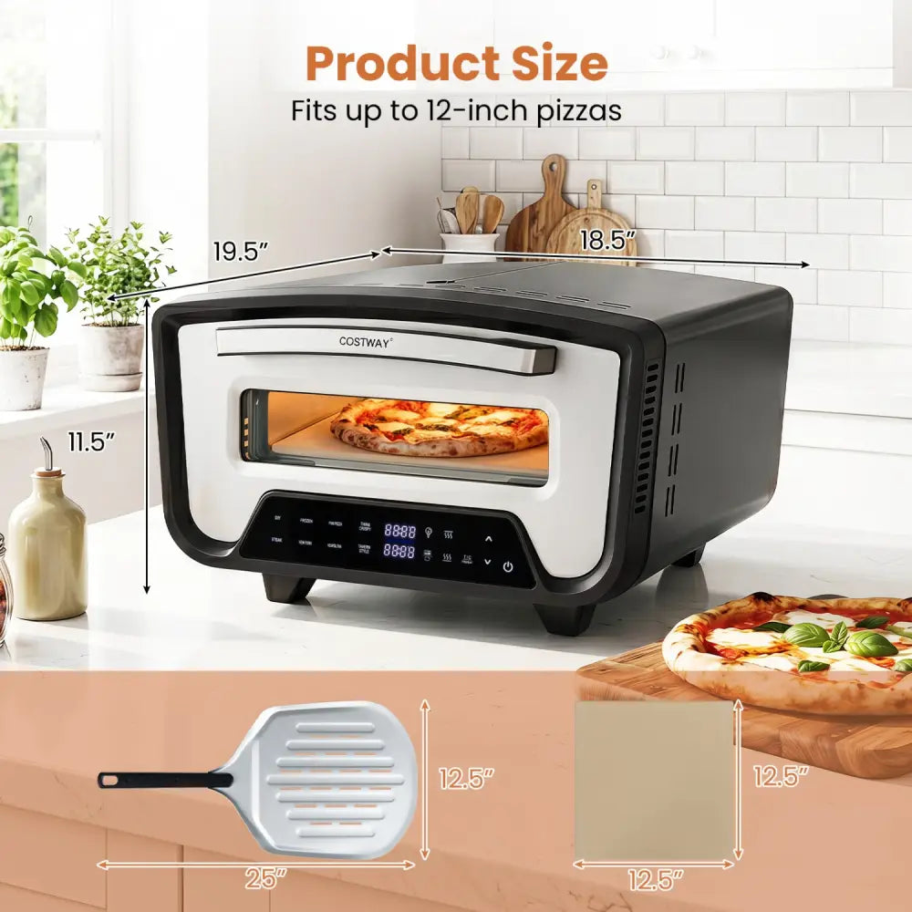 Indoor Electric Pizza Oven for 12’’ Pizzas with 8 Presets-Black - Black - Toaster Ovens