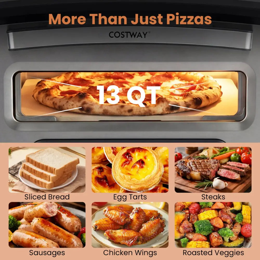 Indoor Electric Pizza Oven for 12’’ Pizzas with 8 Presets-Black - Black - Toaster Ovens
