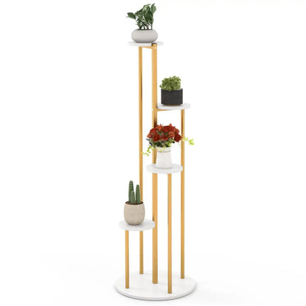 Indoor Metal Plant Stand Corner Plant Shelf for Potted Plant with Golden Metal Frame-White - White - Plant Stands