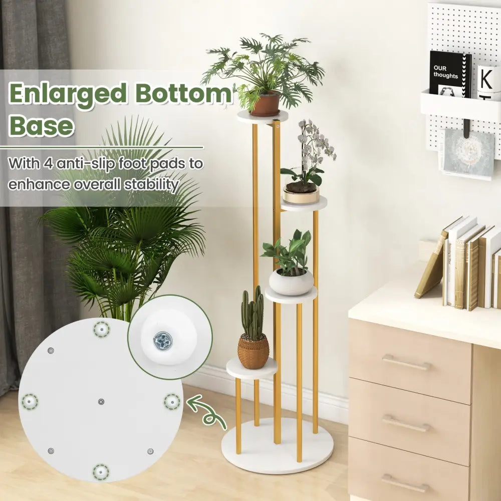 Indoor Metal Plant Stand Corner Plant Shelf for Potted Plant with Golden Metal Frame-White - White - Plant Stands