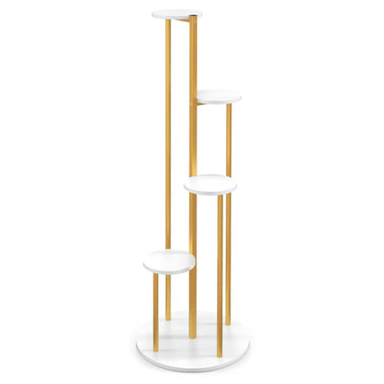 Indoor Metal Plant Stand Corner Plant Shelf for Potted Plant with Golden Metal Frame-White - White - Plant Stands