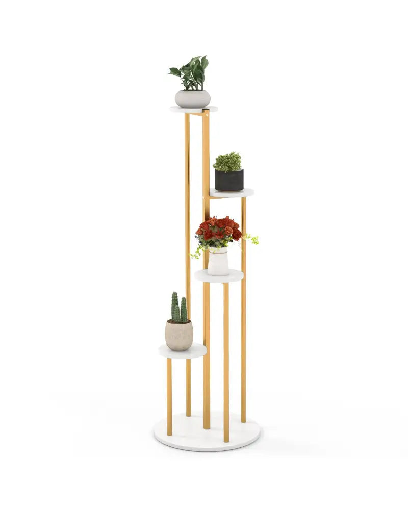 Indoor Metal Plant Stand Corner Plant Shelf for Potted Plant with Golden Metal Frame-White - White - Plant Stands