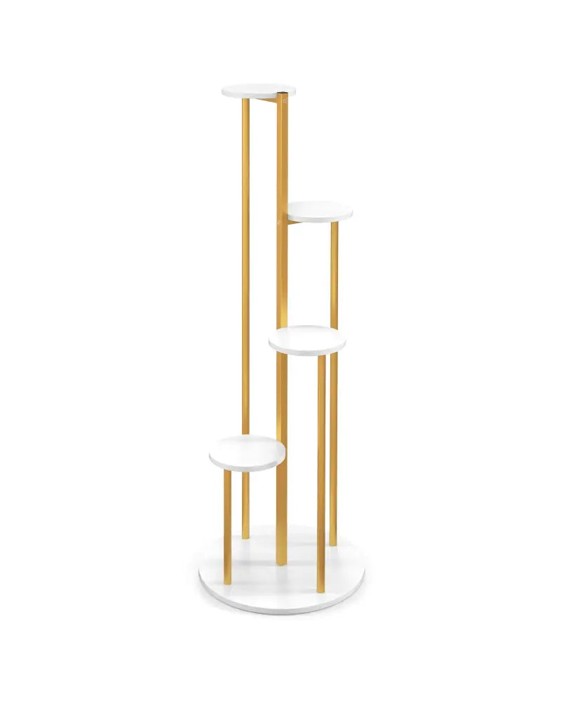 Indoor Metal Plant Stand Corner Plant Shelf for Potted Plant with Golden Metal Frame-White - White - Plant Stands