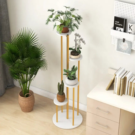 Indoor Metal Plant Stand Corner Plant Shelf for Potted Plant with Golden Metal Frame-White - White - Plant Stands