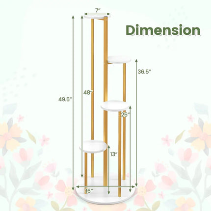Indoor Metal Plant Stand Corner Plant Shelf for Potted Plant with Golden Metal Frame-White - White - Plant Stands