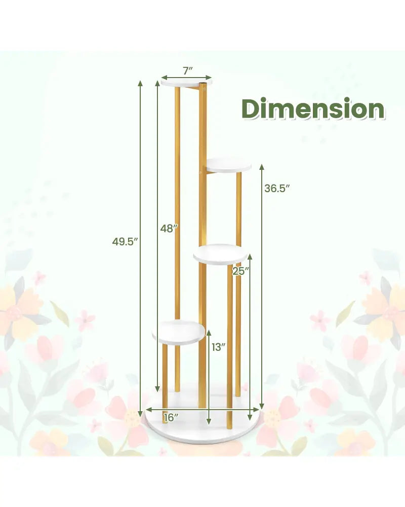 Indoor Metal Plant Stand Corner Plant Shelf for Potted Plant with Golden Metal Frame-White - White - Plant Stands