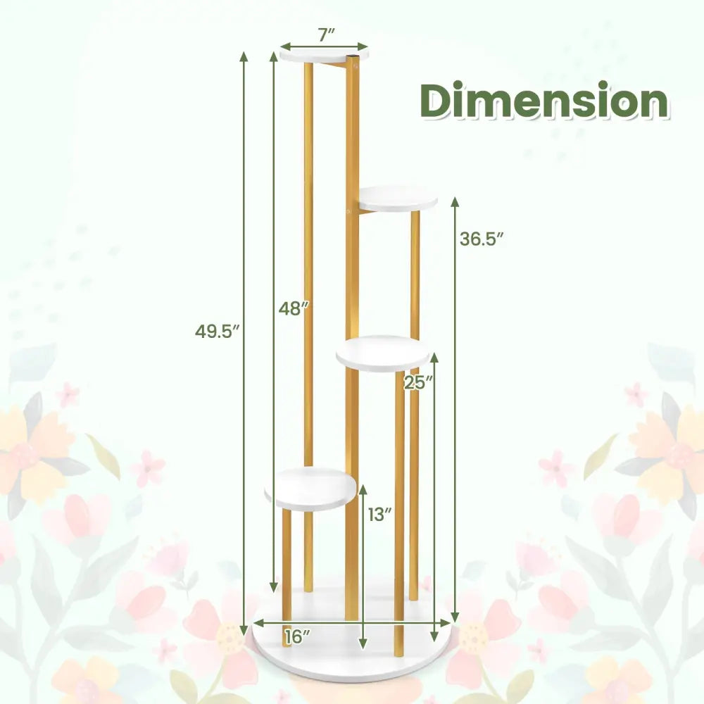 Indoor Metal Plant Stand Corner Plant Shelf for Potted Plant with Golden Metal Frame-White - White - Plant Stands
