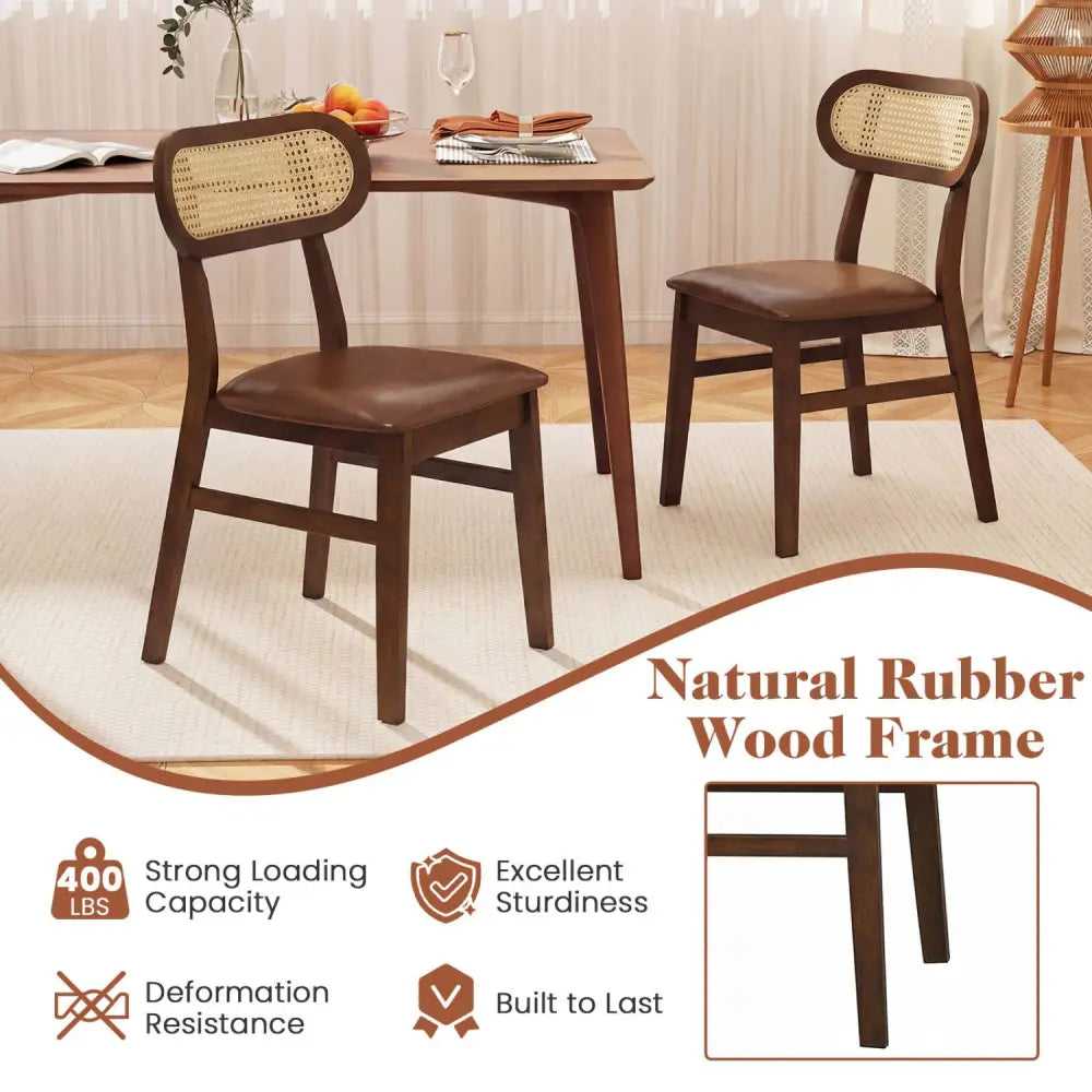 Indoor Mid Century Wood Dining Chairs Set of 2 for Dining Room-Coffee - Coffee - Dining Chairs