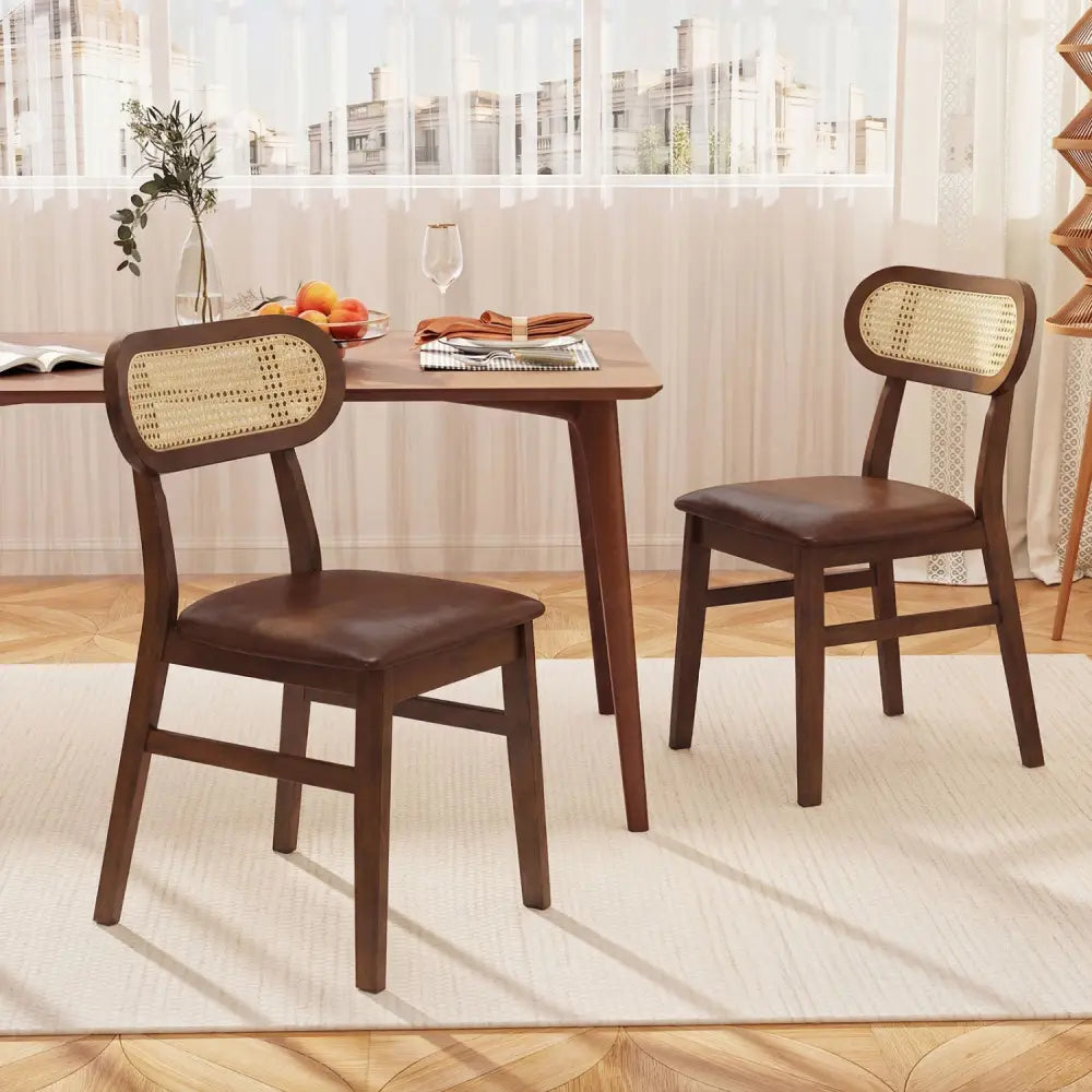 Indoor Mid Century Wood Dining Chairs Set of 2 for Dining Room-Coffee - Coffee - Dining Chairs
