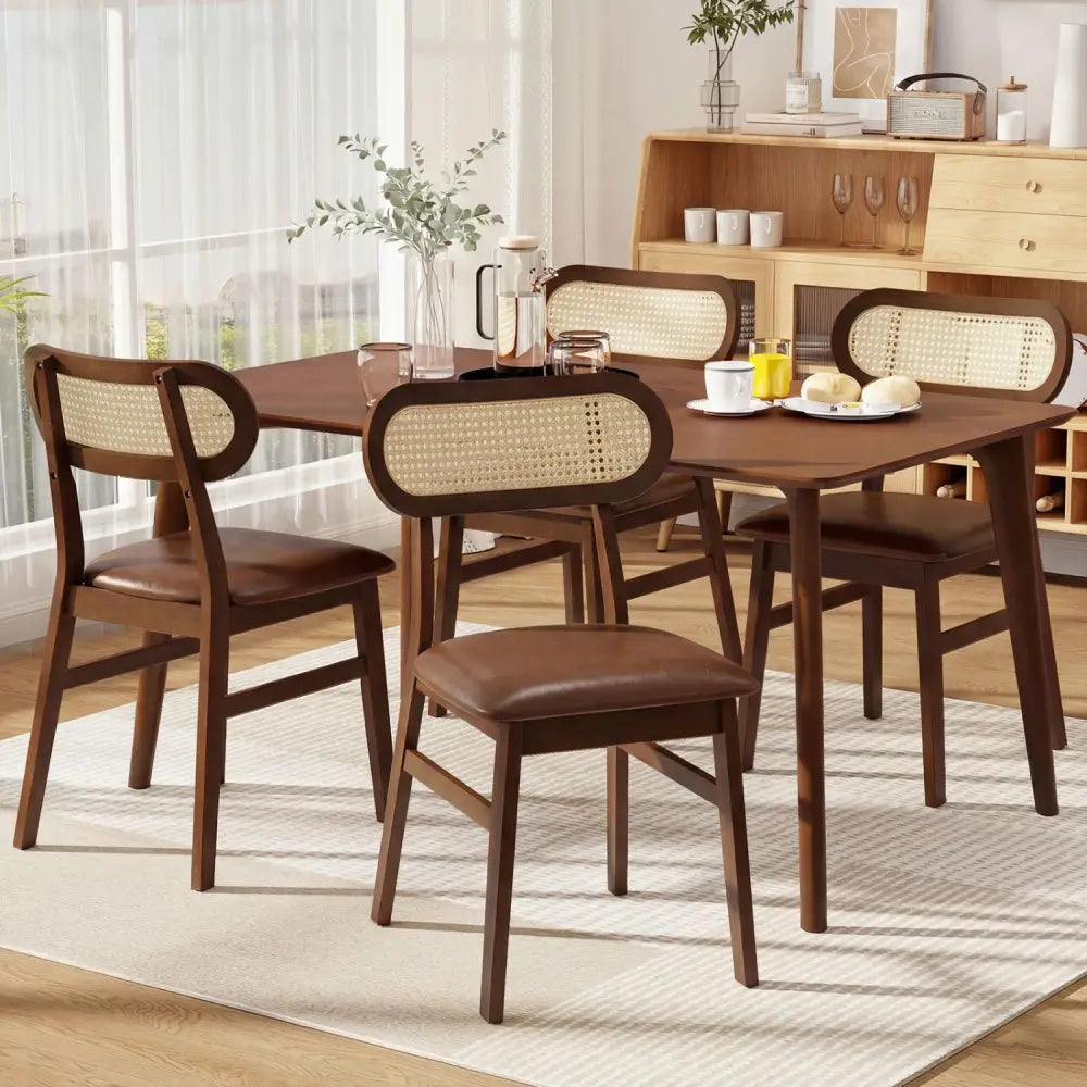 Indoor Mid Century Wood Dining Chairs Set of 2 for Dining Room-Coffee - Coffee - Dining Chairs