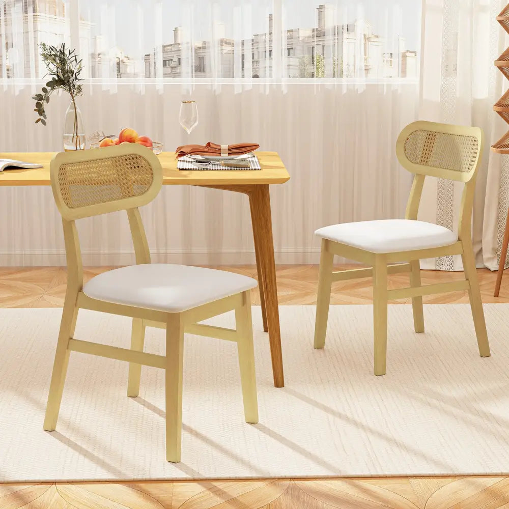 Indoor Mid Century Wood Dining Chairs Set of 2 for Dining Room-White - White - Dining Chairs
