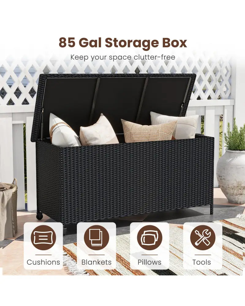 Indoor Outdoor 85 Gallon Storage Container with Waterproof Liner and Universal Wheels-Black - Black - Sheds & Outdoor