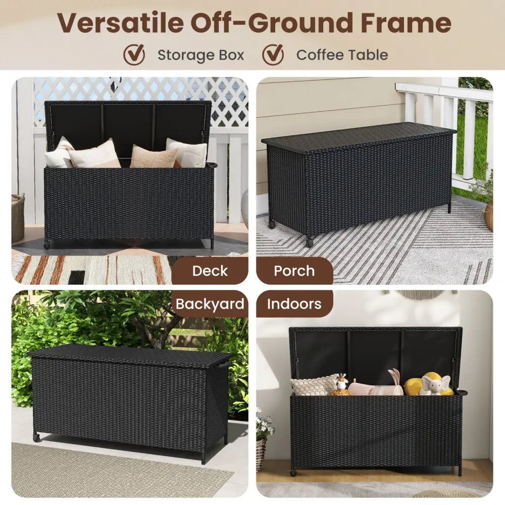 Indoor Outdoor 85 Gallon Storage Container with Waterproof Liner and Universal Wheels-Black - Black - Sheds & Outdoor
