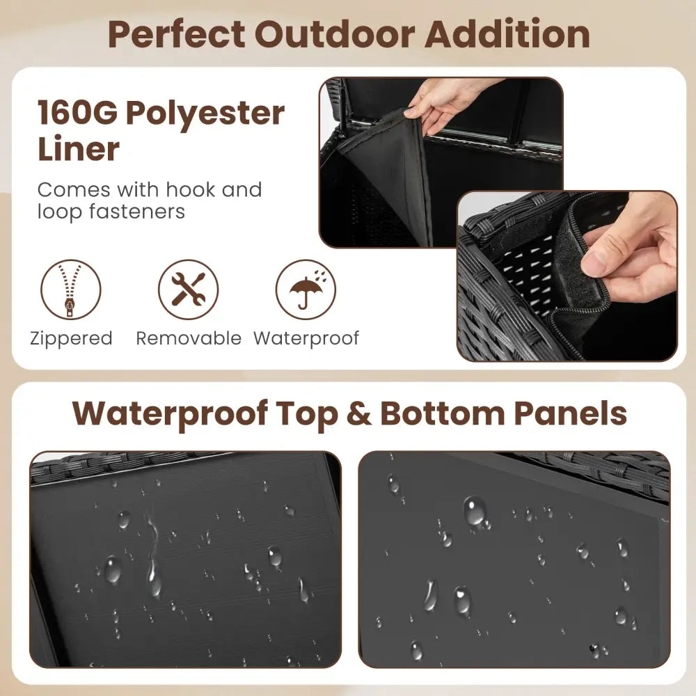 Indoor Outdoor 85 Gallon Storage Container with Waterproof Liner and Universal Wheels-Black - Black - Sheds & Outdoor