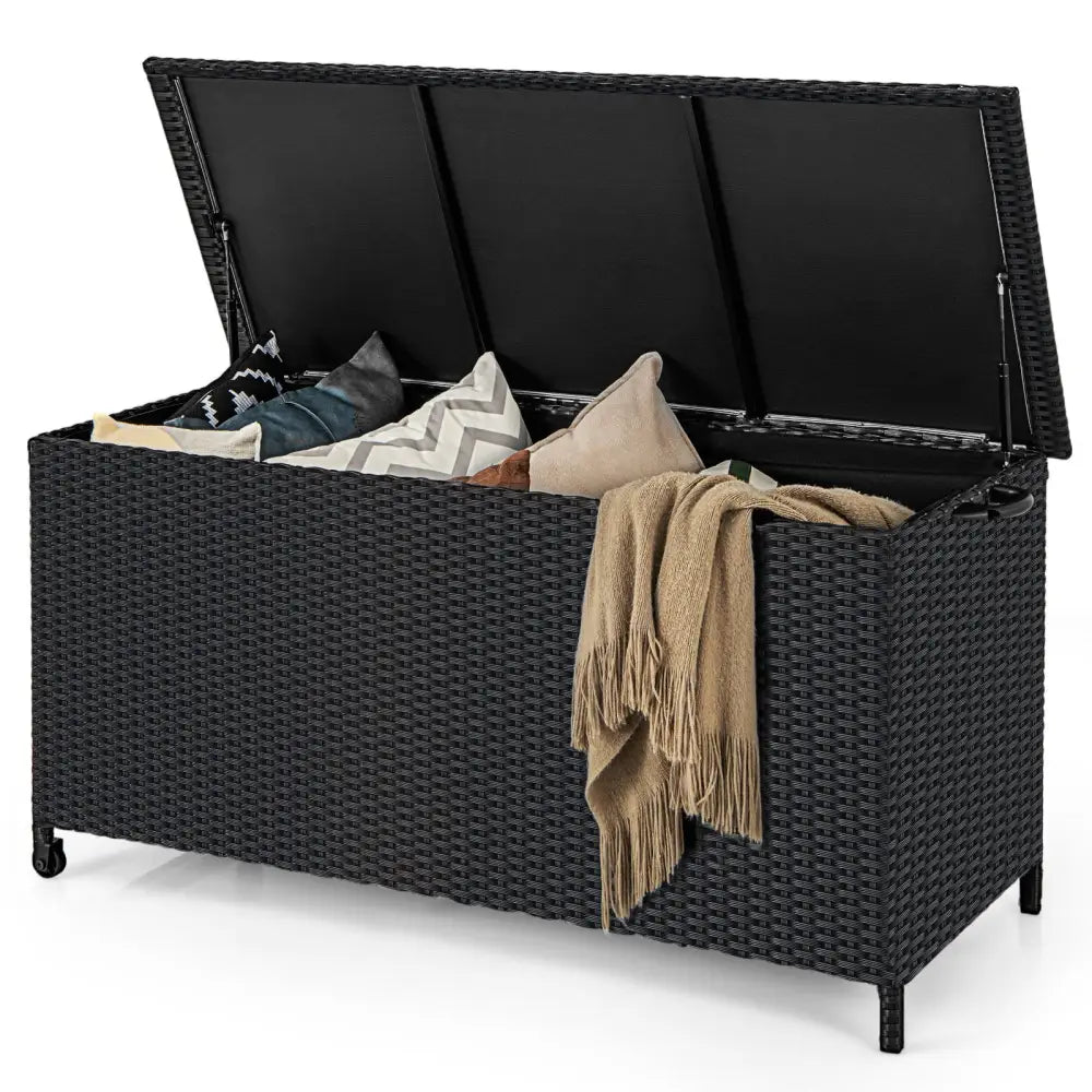 Indoor Outdoor 85 Gallon Storage Container with Waterproof Liner and Universal Wheels-Black - Black - Sheds & Outdoor