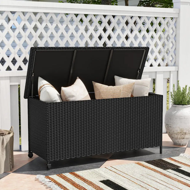 Indoor Outdoor 85 Gallon Storage Container with Waterproof Liner and Universal Wheels-Black - Black - Sheds & Outdoor