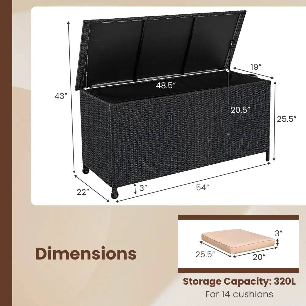 Indoor Outdoor 85 Gallon Storage Container with Waterproof Liner and Universal Wheels-Black - Black - Sheds & Outdoor