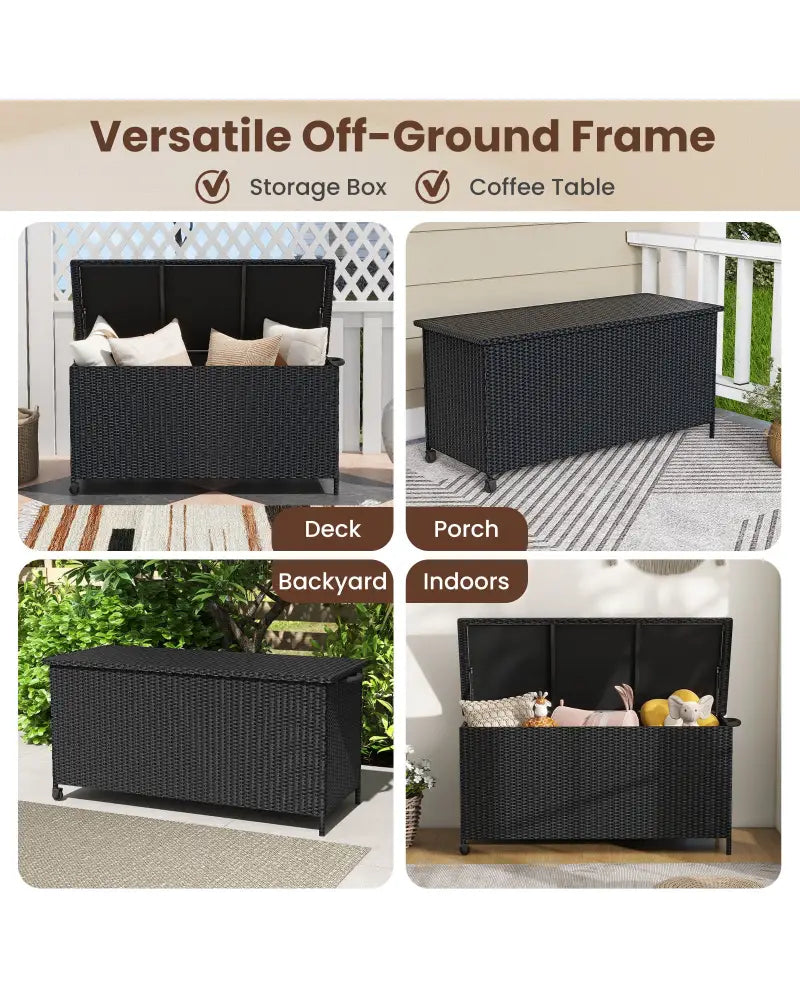 Indoor Outdoor 85 Gallon Storage Container with Waterproof Liner and Universal Wheels-Black - Black - Sheds & Outdoor
