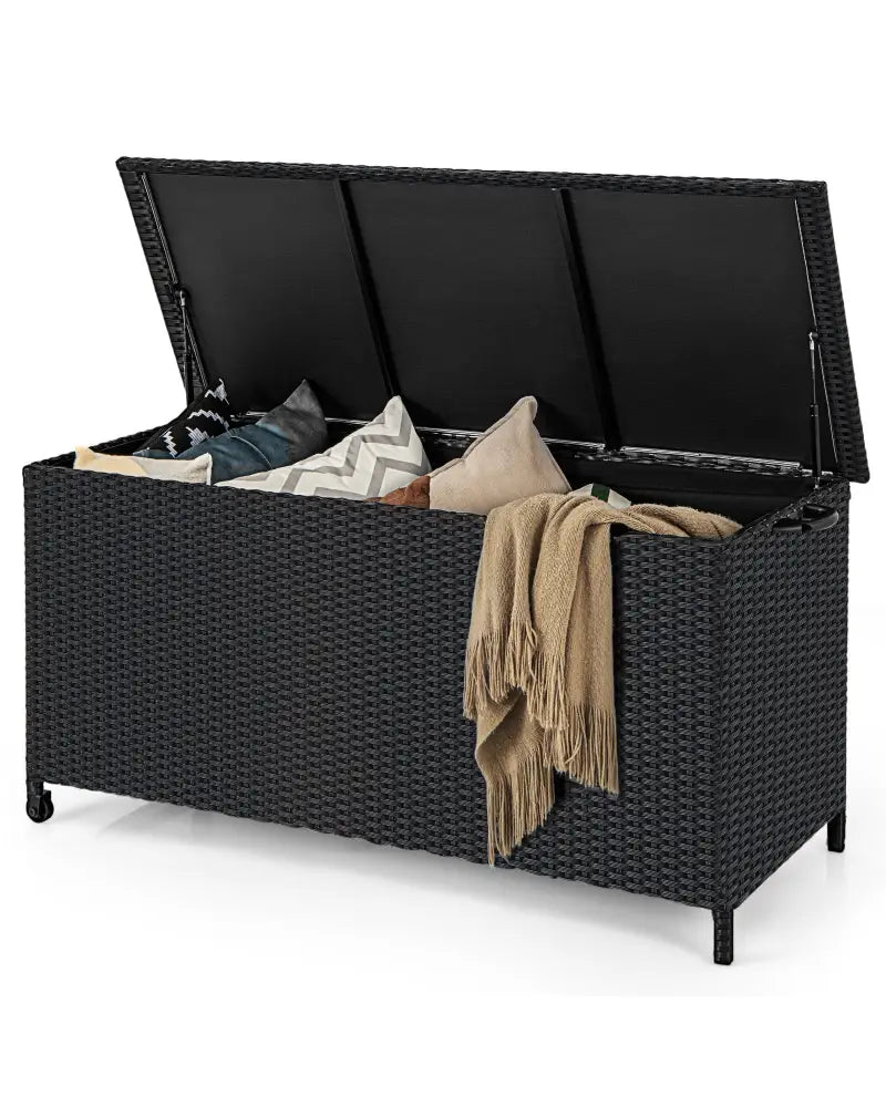 Indoor Outdoor 85 Gallon Storage Container with Waterproof Liner and Universal Wheels-Black - Black - Sheds & Outdoor