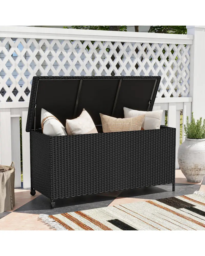 Indoor Outdoor 85 Gallon Storage Container with Waterproof Liner and Universal Wheels-Black - Black - Sheds & Outdoor