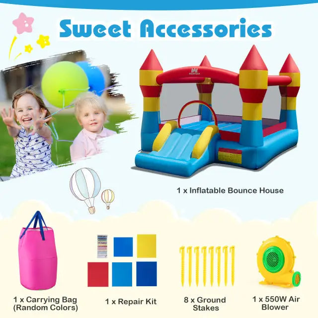 Indoor Outdoor Blow-up Bouncy Castle with 550W Blower for Yard - Bounce House