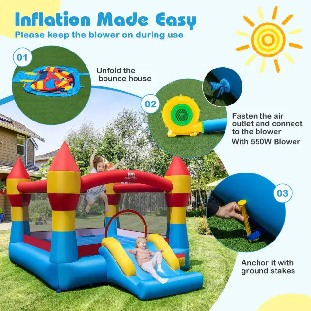 Indoor Outdoor Blow-up Bouncy Castle with 550W Blower for Yard - Bounce House