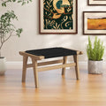 Indoor Outdoor Ottoman Footstool Teak Wooden Foot Rest with Handwoven Cordage - Natural & Black - Ottomans