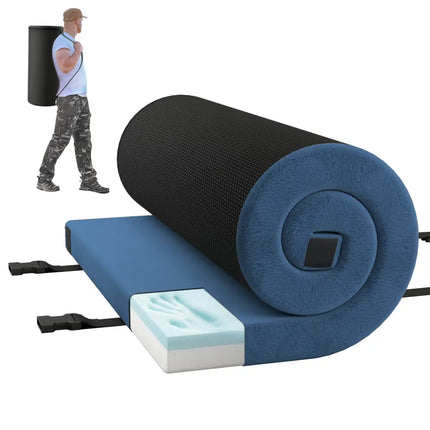 Indoor outdoor Sleeping mat with High density foam Cushion and Carrying Bag-Navy - Navy - Air Mattresses & Sleeping Bags