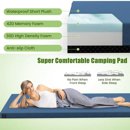 Indoor outdoor Sleeping mat with High density foam Cushion and Carrying Bag-Navy - Navy - Air Mattresses & Sleeping Bags