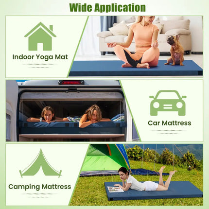 Indoor outdoor Sleeping mat with High density foam Cushion and Carrying Bag-Navy - Navy - Air Mattresses & Sleeping Bags