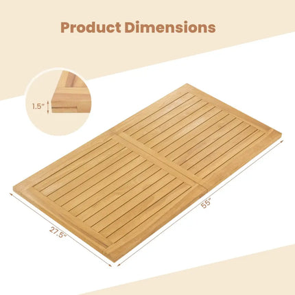 Indoor Outdoor Teak Wood Slatted Tabletop Panel Board Split in 2 Square - Natural - Patio Dining Tables