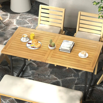 Indoor Outdoor Teak Wood Slatted Tabletop Panel Board Split in 2 Square - Natural - Patio Dining Tables