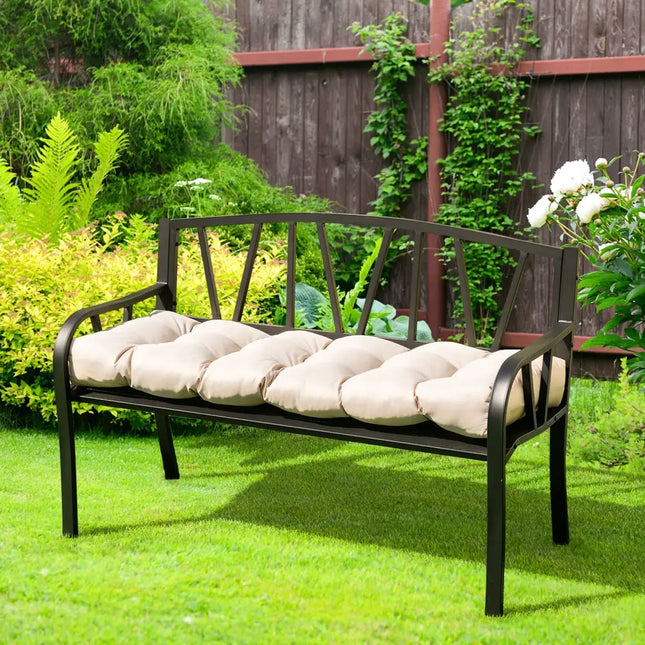 Indoor Outdoor Tufted Bench Cushion with Soft PP Cotton-Beige - Beige - Outdoor Furniture Accessories