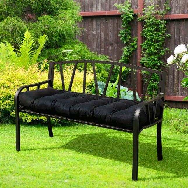 Indoor Outdoor Tufted Bench Cushion with Soft PP Cotton-Black - Black - Outdoor Furniture Accessories