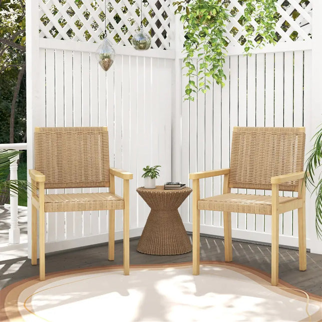 Indoor Outdoor Wood Chair Set of 2-Natural - Natural - Patio Dining Chairs