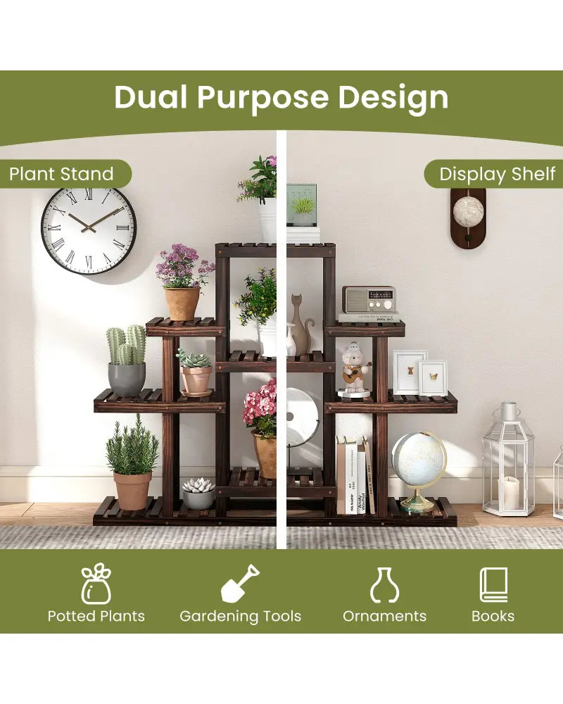 Indoor Outdoor Wood Plant Stand Multi-Tiered Corner Plant Shelf Flowerpot Holder-Brown - Brown - Plant Stands