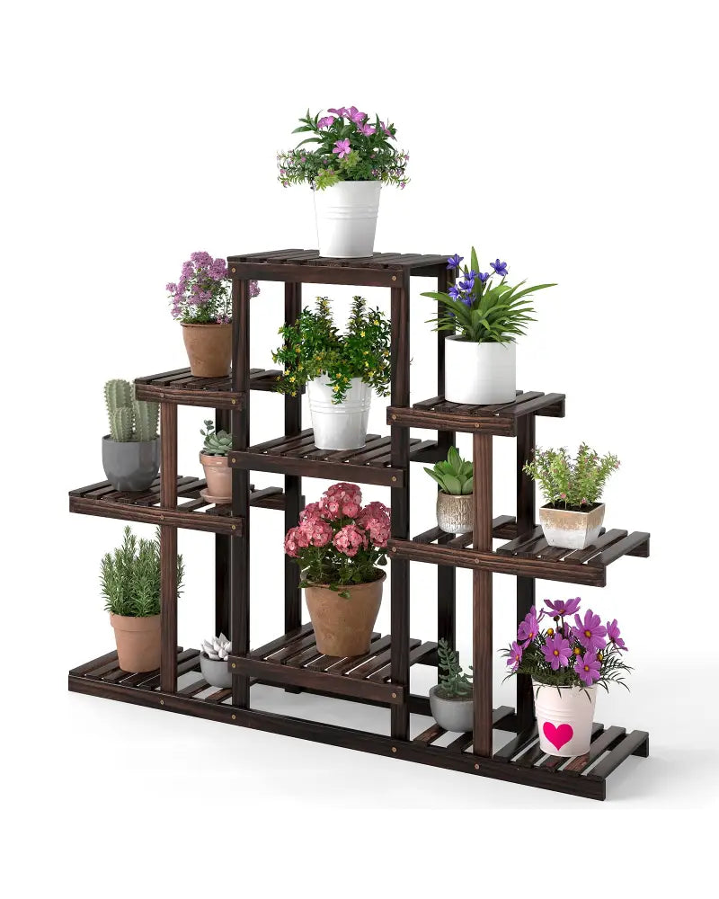 Indoor Outdoor Wood Plant Stand Multi-Tiered Corner Plant Shelf Flowerpot Holder-Brown - Brown - Plant Stands