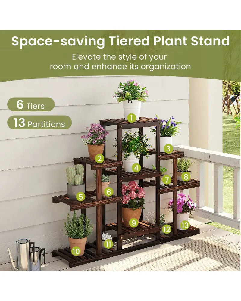 Indoor Outdoor Wood Plant Stand Multi-Tiered Corner Plant Shelf Flowerpot Holder-Brown - Brown - Plant Stands