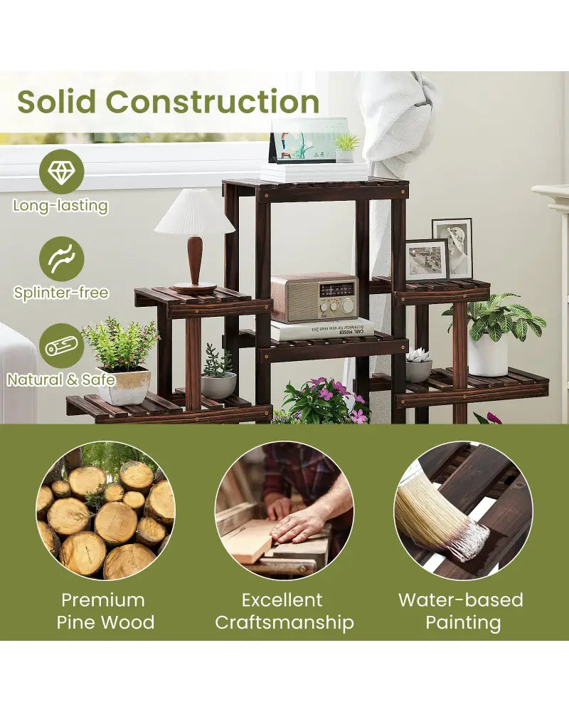 Indoor Outdoor Wood Plant Stand Multi-Tiered Corner Plant Shelf Flowerpot Holder-Brown - Brown - Plant Stands