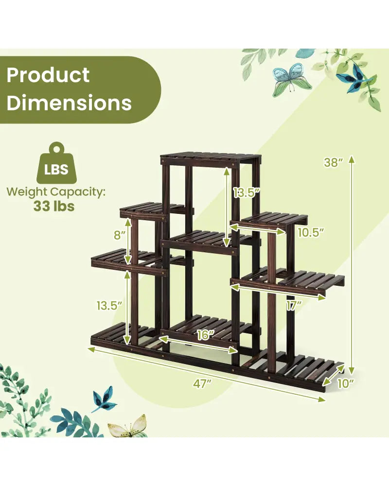 Indoor Outdoor Wood Plant Stand Multi-Tiered Corner Plant Shelf Flowerpot Holder-Brown - Brown - Plant Stands