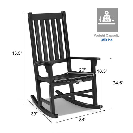 Indoor Outdoor Wooden High Back Rocking Chair-Black - Black - Patio Rocking Chairs & Gliders