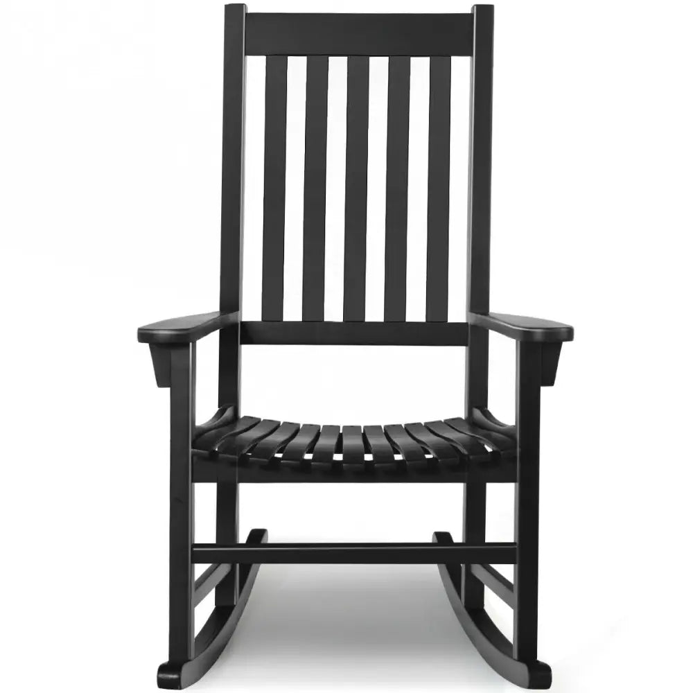 Indoor Outdoor Wooden High Back Rocking Chair-Black - Black - Patio Rocking Chairs & Gliders