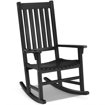 Indoor Outdoor Wooden High Back Rocking Chair-Black - Black - Patio Rocking Chairs & Gliders