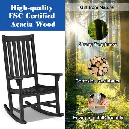 Indoor Outdoor Wooden High Back Rocking Chair-Black - Black - Patio Rocking Chairs & Gliders