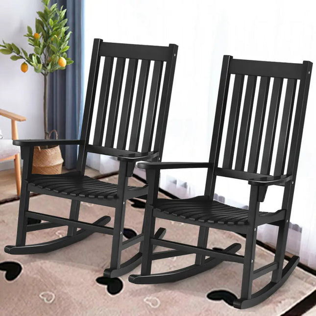 Indoor Outdoor Wooden High Back Rocking Chair-Black - Black - Patio Rocking Chairs & Gliders