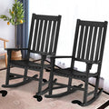 Indoor Outdoor Wooden High Back Rocking Chair-Black - Black - Patio Rocking Chairs & Gliders