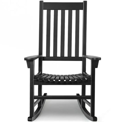 Indoor Outdoor Wooden High Back Rocking Chair-Black - Black - Patio Rocking Chairs & Gliders